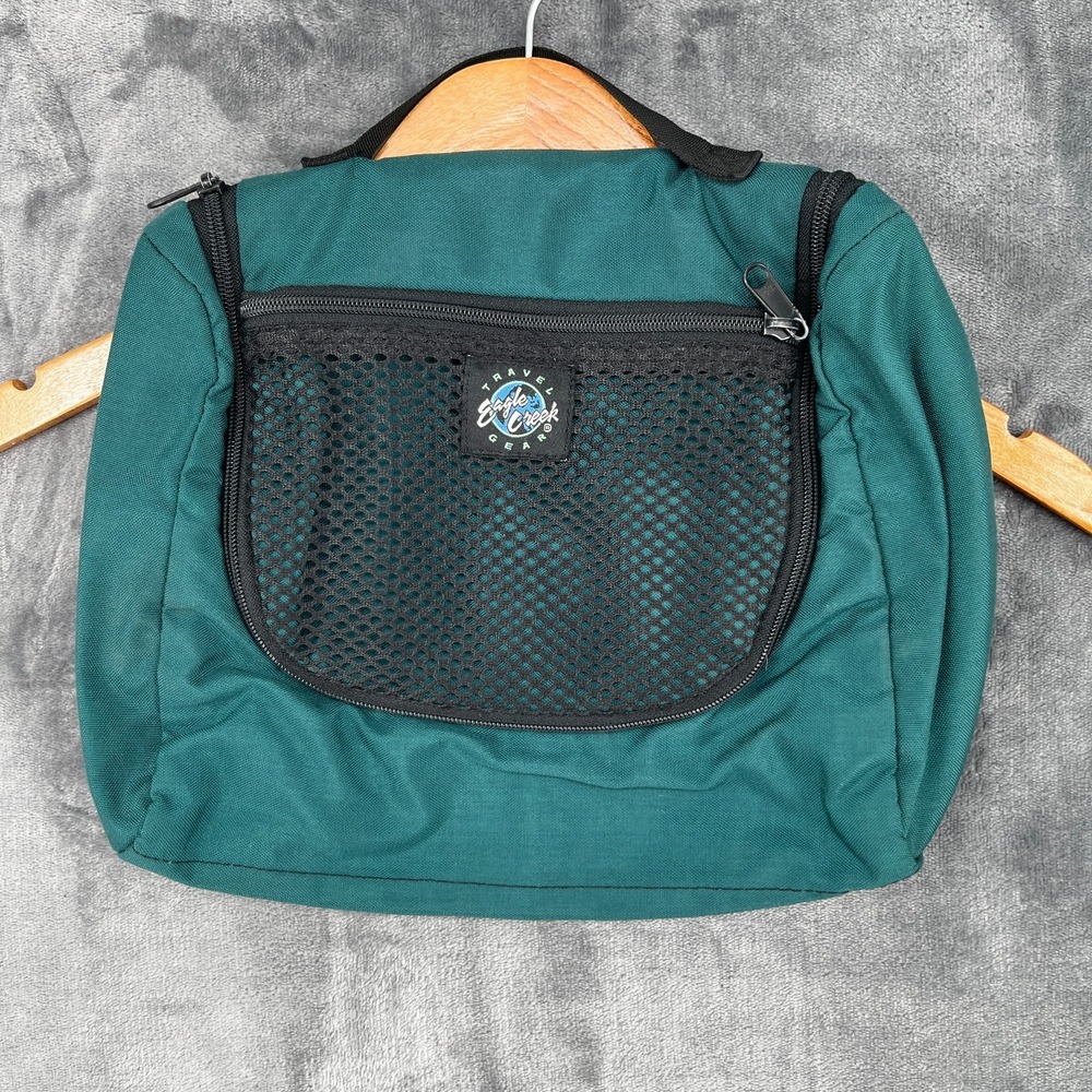 Vintage Eagle Creek Green Nylon Hanging Travel Toiletry Bag